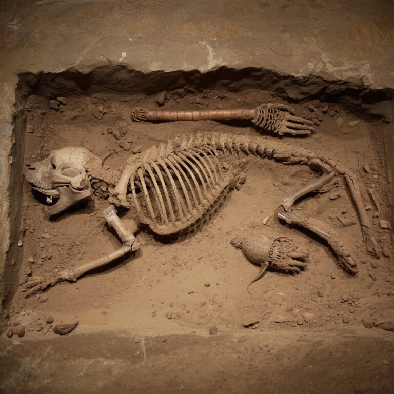 Archaeological site showing human and dog skeletons buried together in Bonn-Oberkassel, Germany