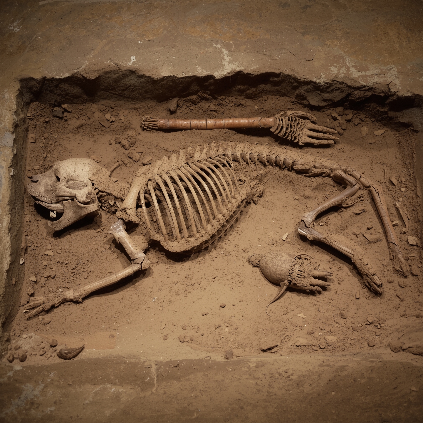 Archaeological site showing human and dog skeletons buried together in Bonn-Oberkassel, Germany