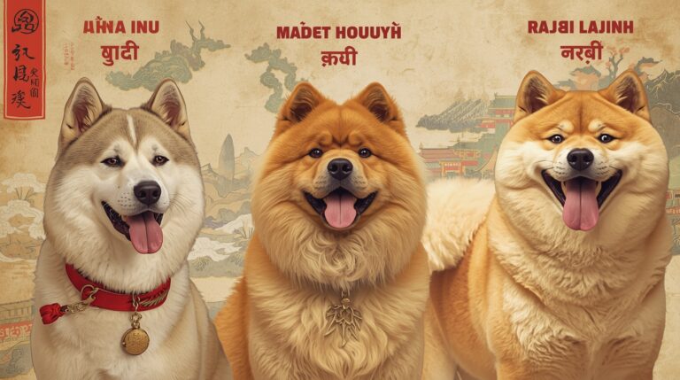 Ancient and modern dog breeds from Japan, China, and India representing cultural history and traditions