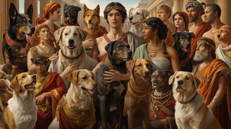 Illustration of dogs in ancient Greek and Roman society, from myth to daily life
