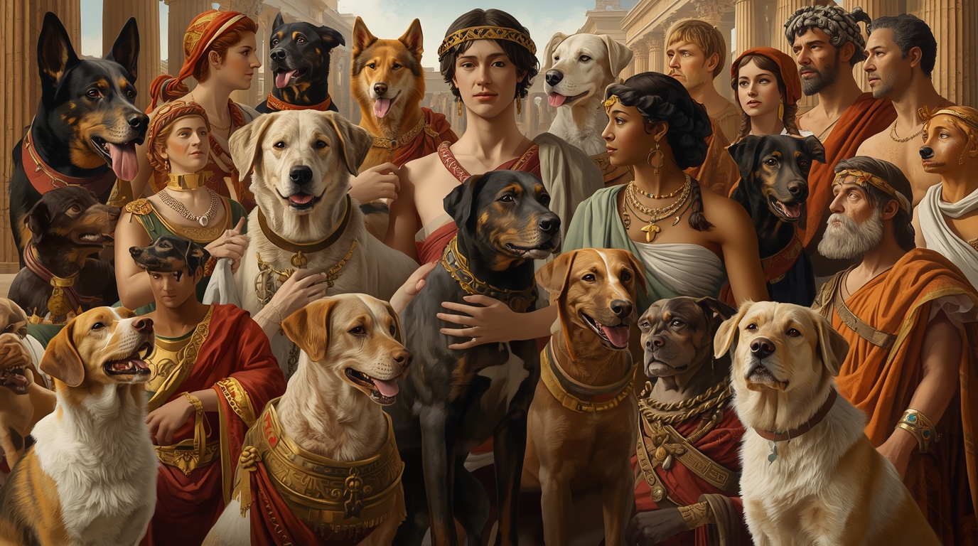 Illustration of dogs in ancient Greek and Roman society, from myth to daily life