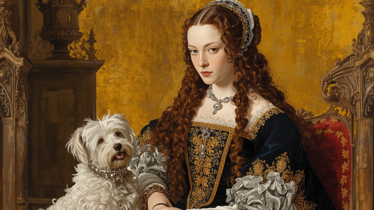 Medieval painting of a noblewoman with a lapdog