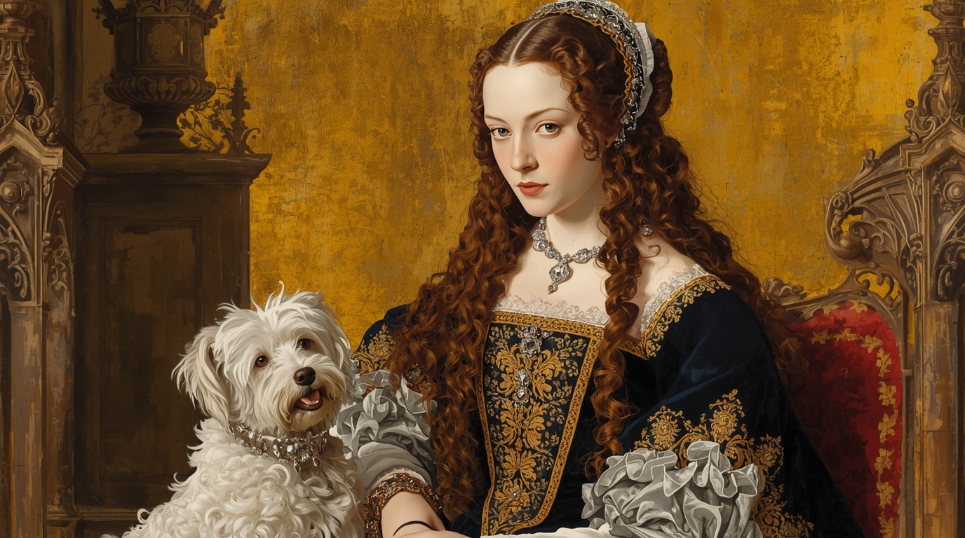 Medieval painting of a noblewoman with a lapdog
