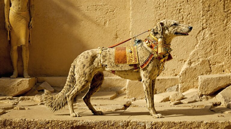Ancient dog depicted in Egyptian tomb art symbolizing loyalty and guardianship in early civilizations