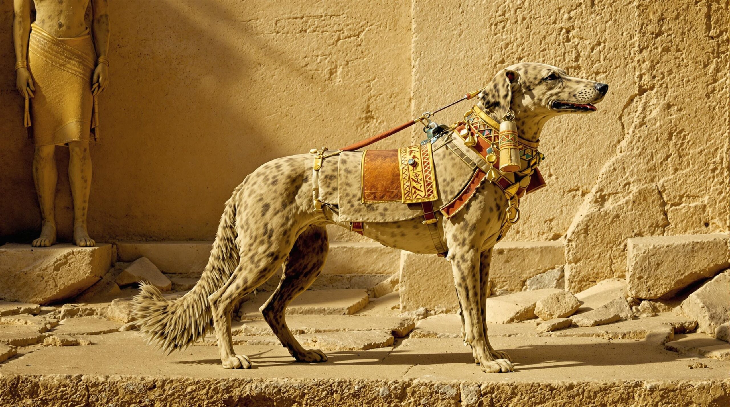 Ancient dog depicted in Egyptian tomb art symbolizing loyalty and guardianship in early civilizations