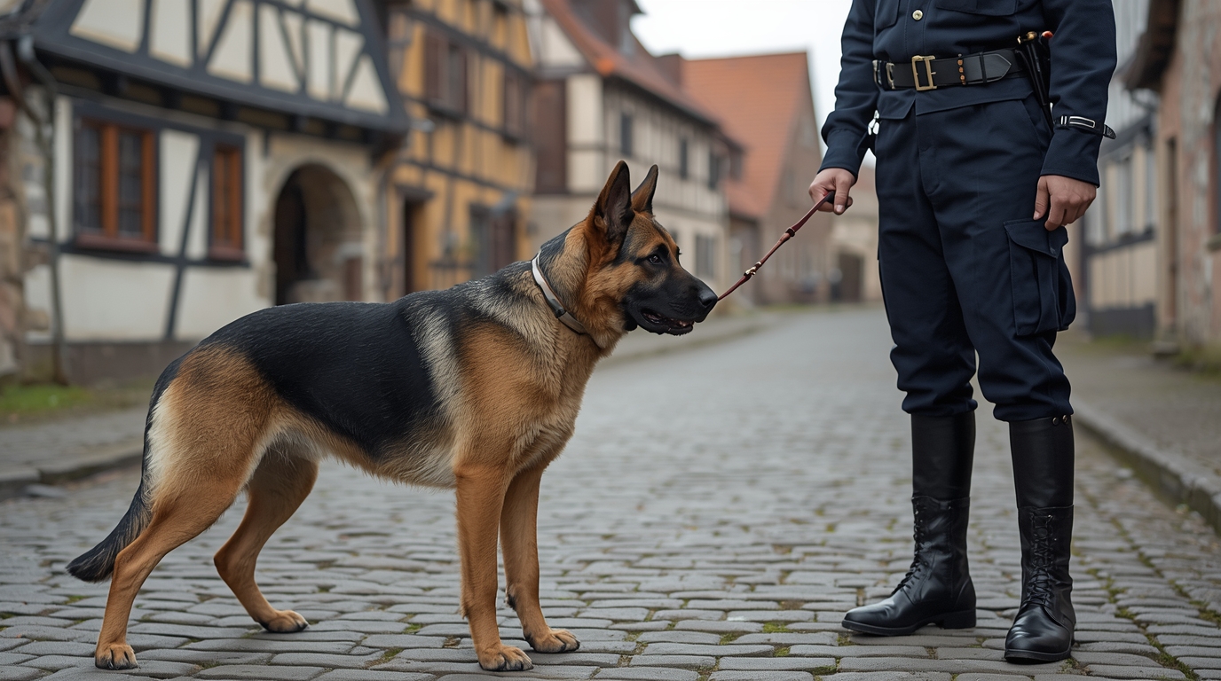 German Shepherd police dog undergoing early K9 unit training in 1940s Germany