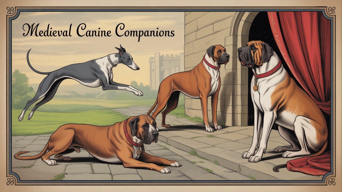 Greyhound, Talbot, and Mastiff dog breeds from medieval Europe