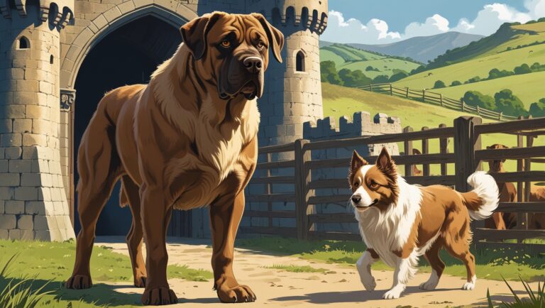 A guard dog protecting a medieval castle in feudal Europe