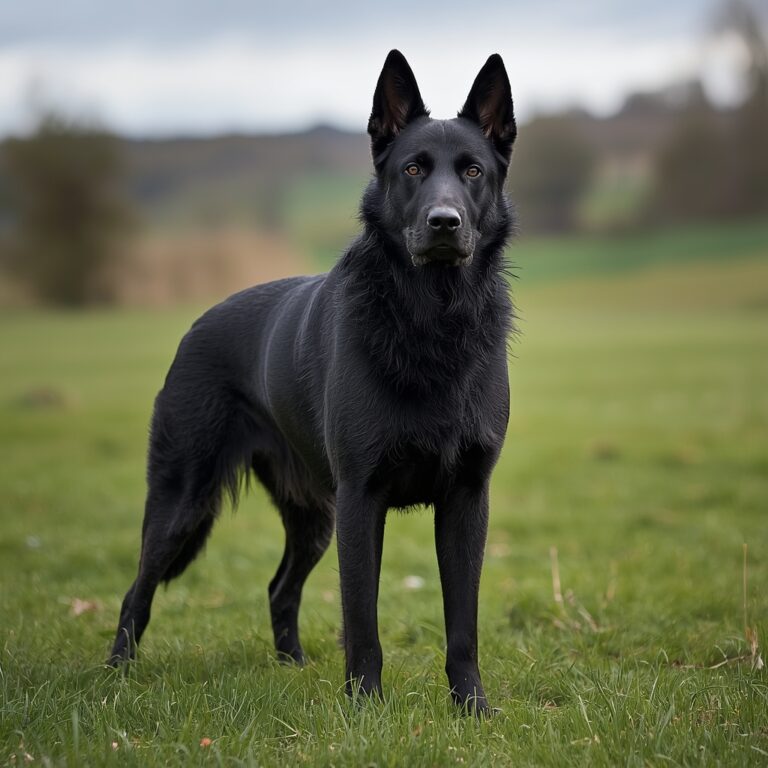 Belgian Shepherd Dog standing outdoors showing alert expression and athletic body structure