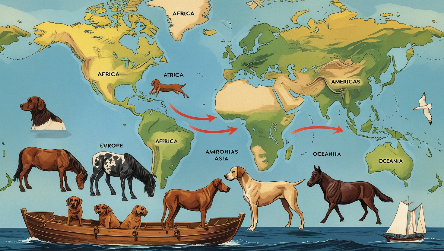 Historical animal breeds transported by ships and settlers during colonization