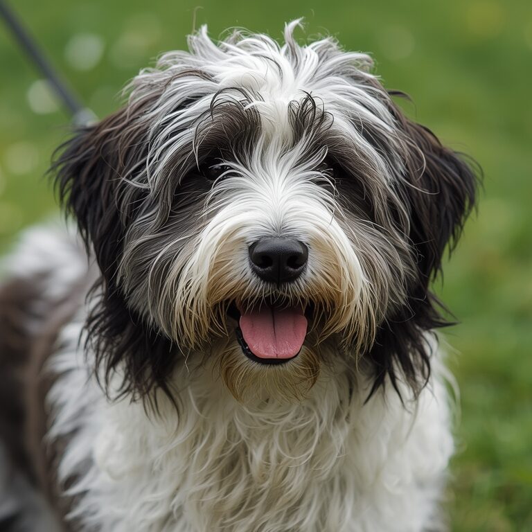 Schapendoes dog with long shaggy coat standing in the grass – Dutch Sheepdog breed profile