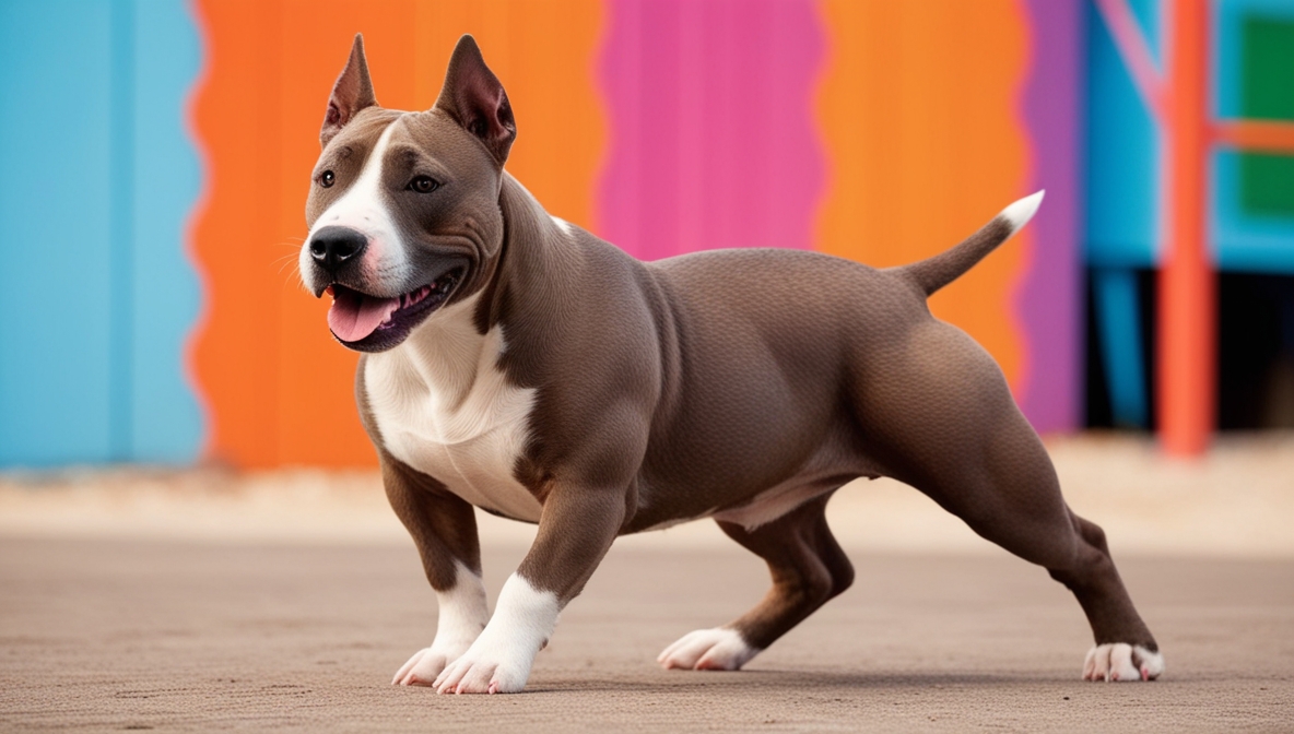 Bull Terrier standing on grass with its distinctive egg-shaped head and muscular body